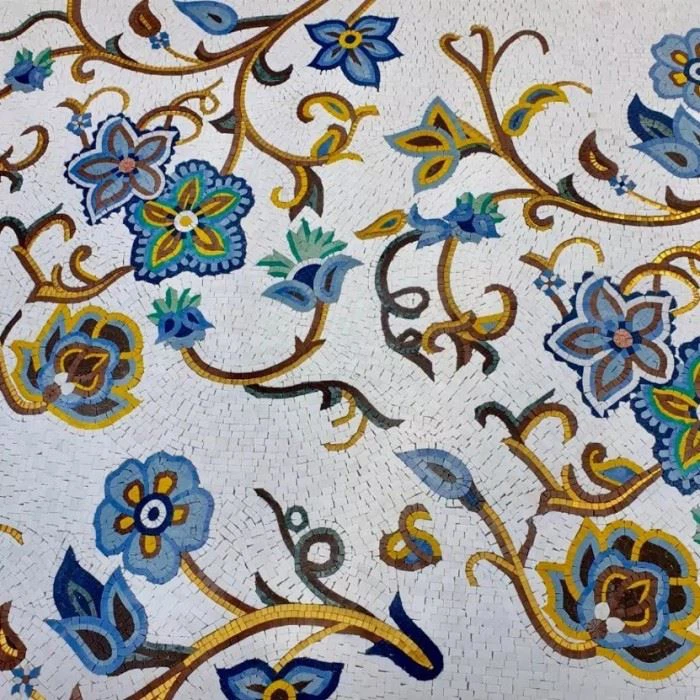 Flower marble mosaics blue and yellow color