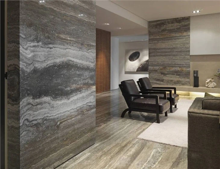 Natural Grey Marble Silver Grey Travertine Big Slab Cut To Size Tiles